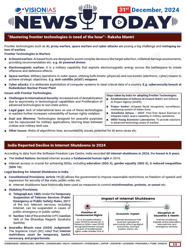 VisionIAS Daily Current Affairs 31 December 2024 | PDF | Space ...