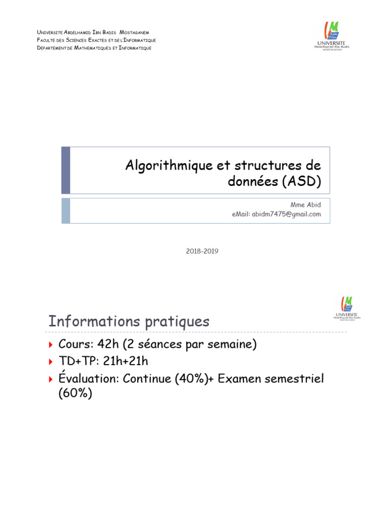 Cours d'Algorithmique et Structures de Données | PDF | Pointeur ...
