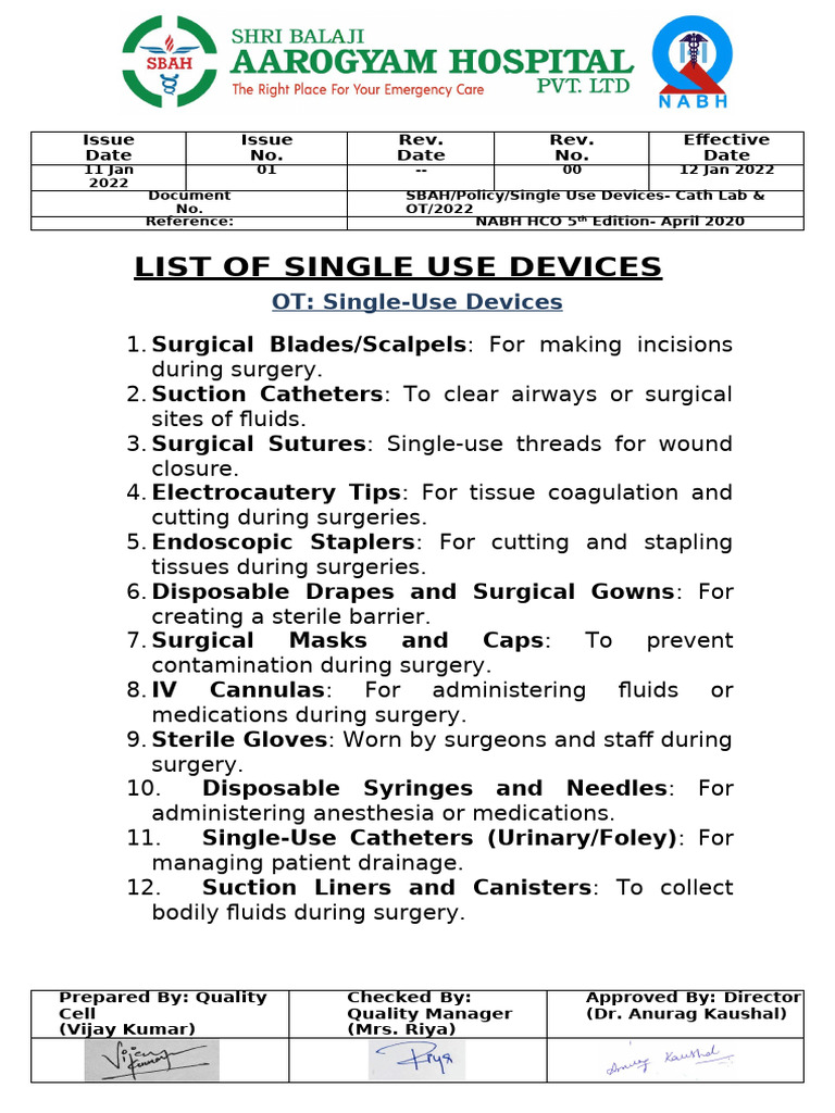 Cath Lab & OT Single-Use Devices List | PDF | Surgery | Stent