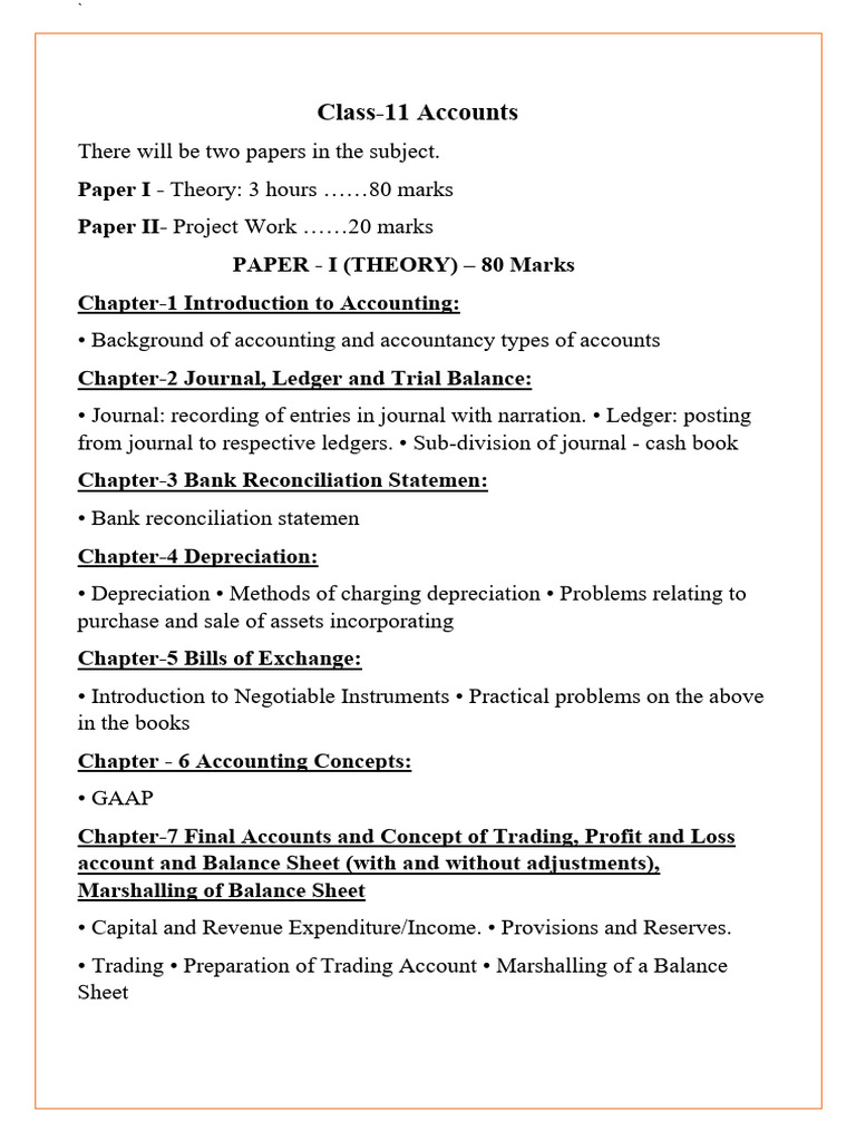 ISC Class 11 Accountancy Syllabus 2025-26 | PDF | Expense | Debits And ...
