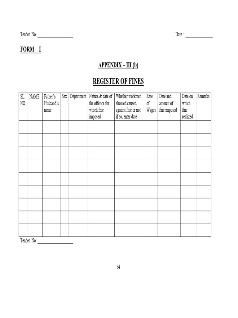 Register of Fines and Deductions Form | PDF