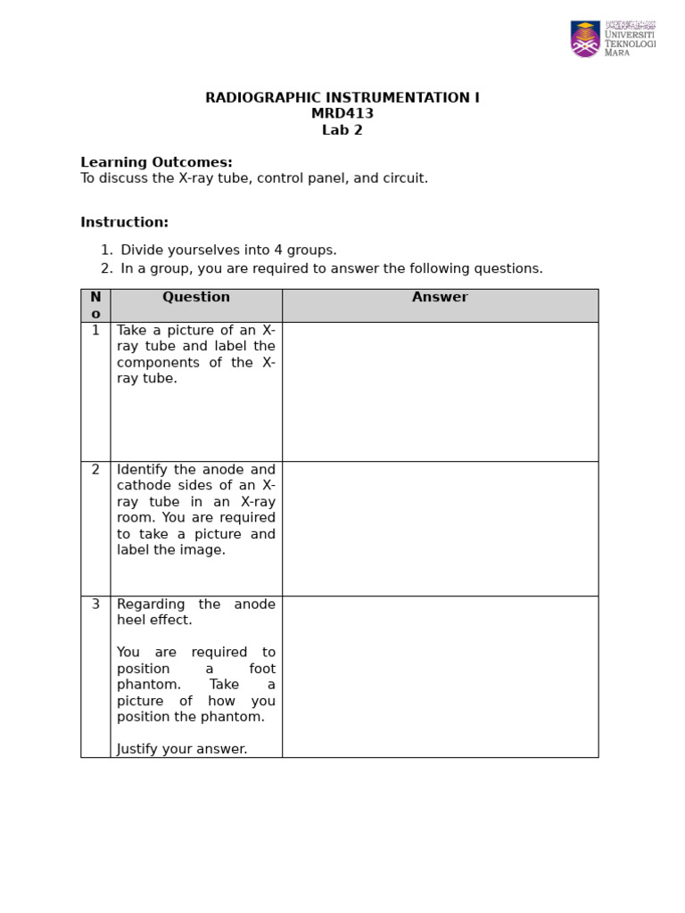 X-Ray Tube and Control Panel Lab Guide | PDF