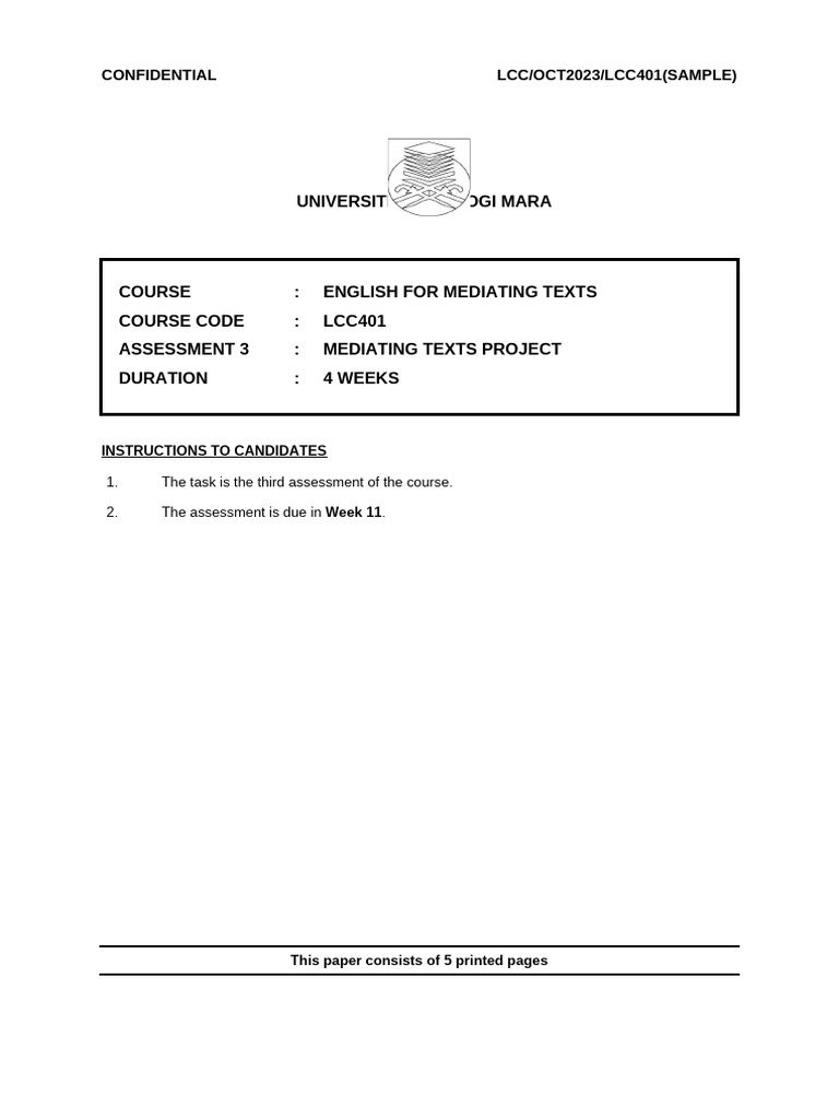 LCC401 Mediating Texts Project Outline | PDF | Apa Style | Written ...