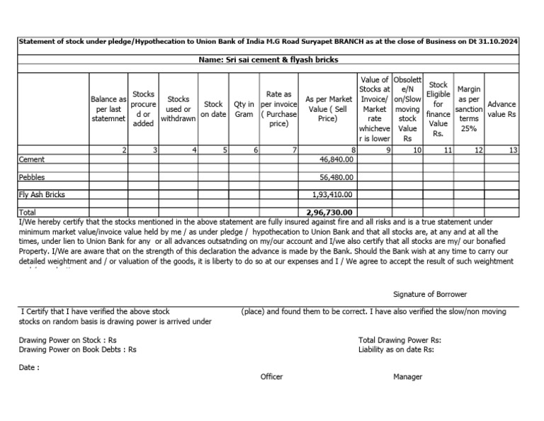 Union Bank Stock Statement Format | PDF | Stocks | Valuation (Finance)
