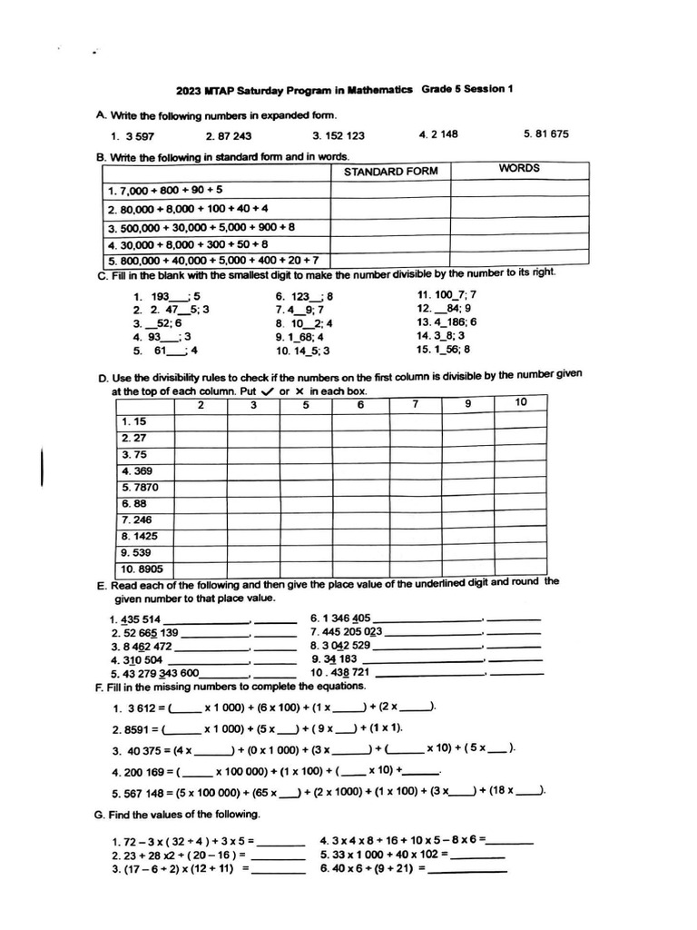 Mtap Grade 5 Session 1 | PDF