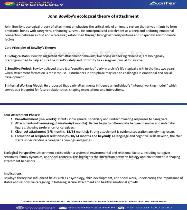 Bowlby's Attachment Theory Explained | PDF