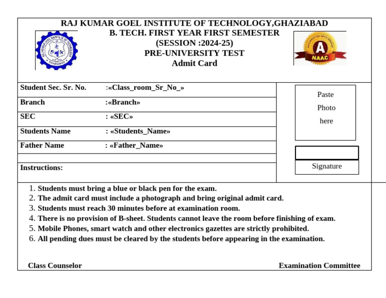 Admit Card | PDF
