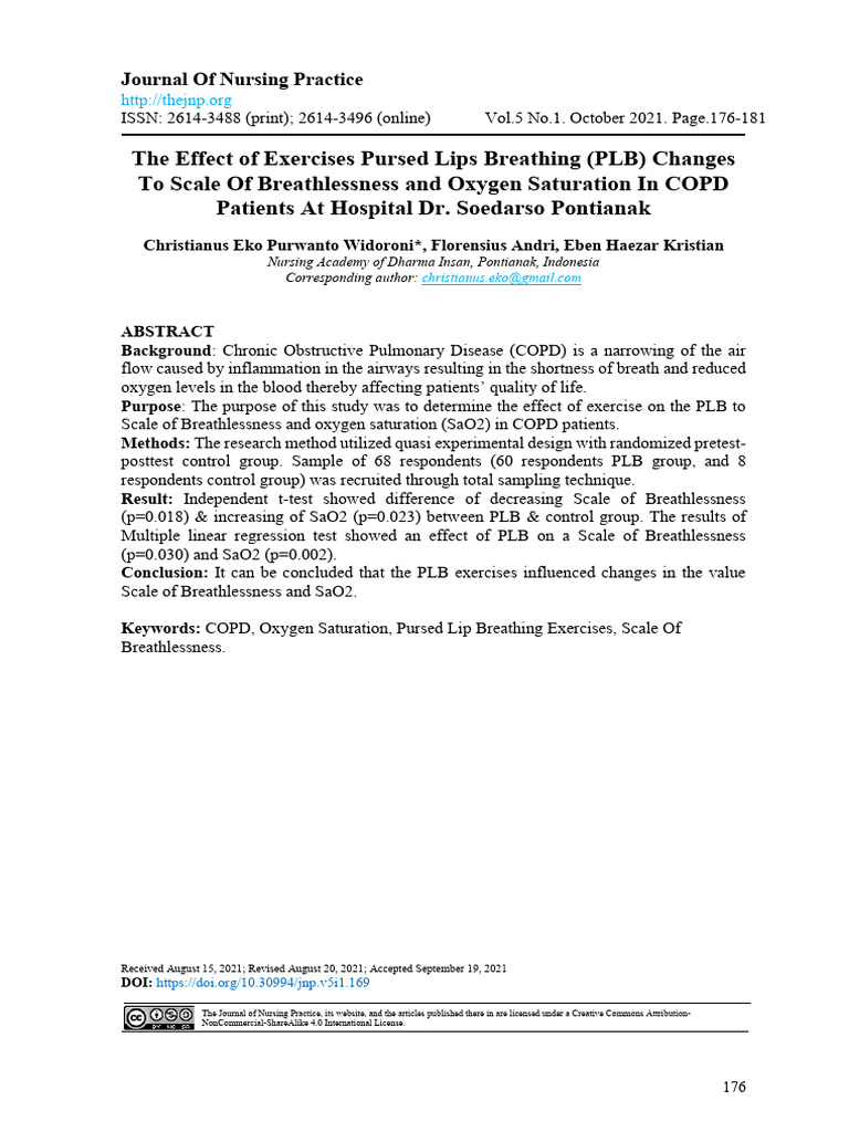 The Effect of Exercises Pursed Lips Breathing (PLB) Changes | PDF ...