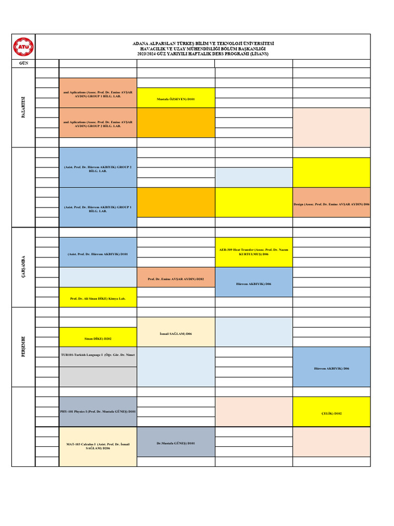 2023/24 Weekly Class Schedule | PDF | Physical Sciences | Physics
