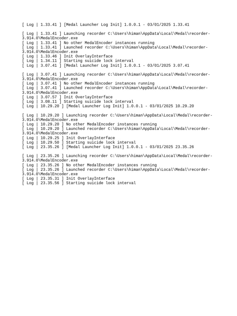 Medal Launcher Log 20250103 | PDF