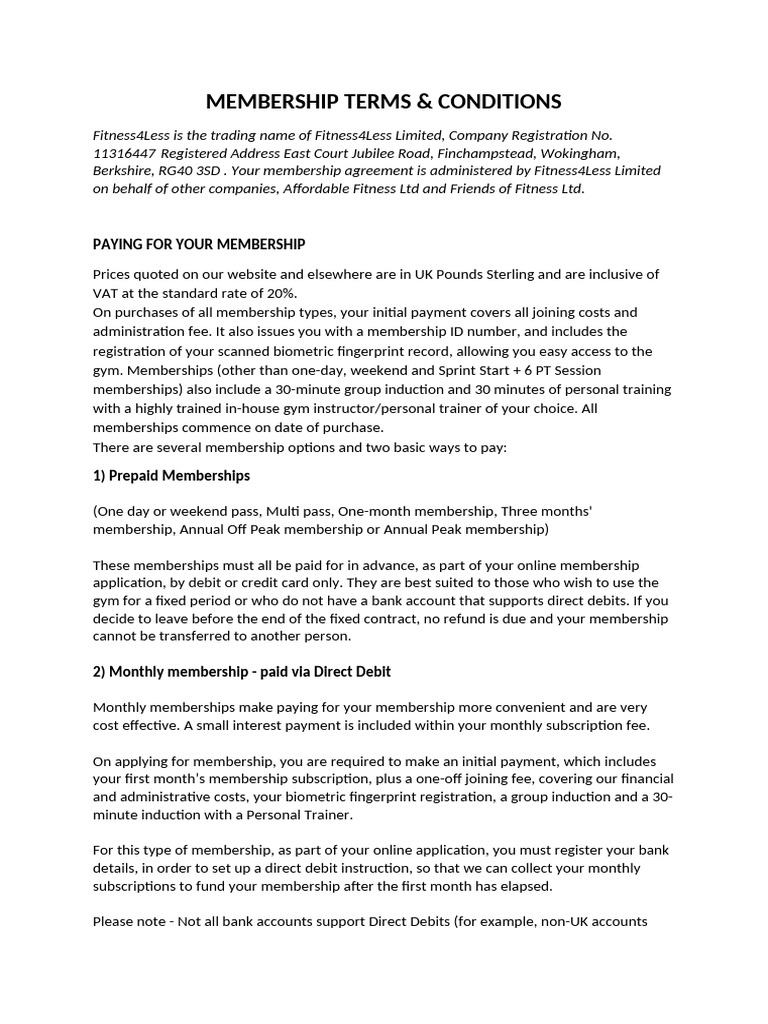 Terms and Conditions Fitness4less | PDF | Debit Card | Credit Card