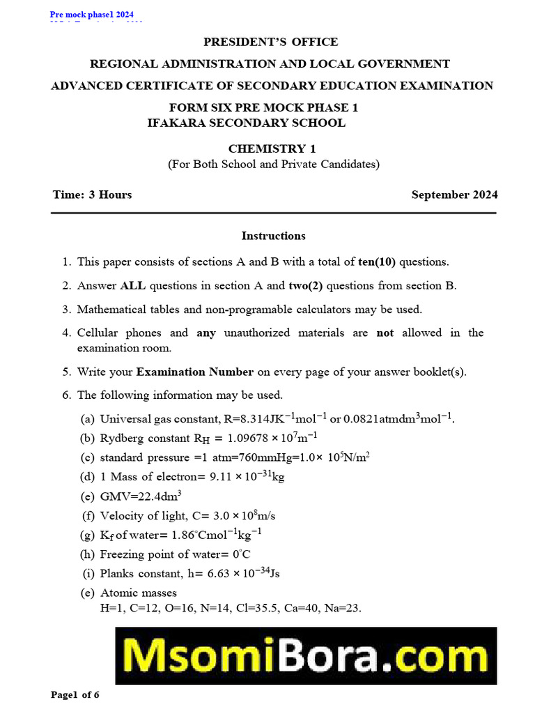 Chemistry Pre Mock Exam 2024 | PDF | Isomer | Chemical Bond