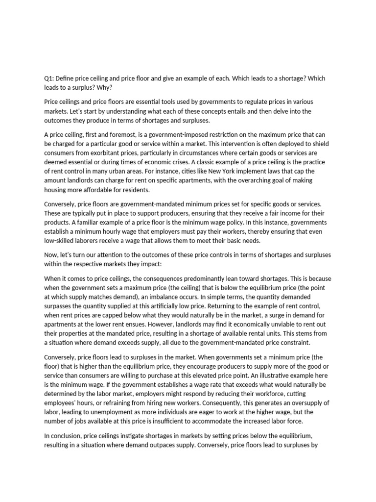 Price Ceilings Floors And Economic Impact Pdf Economics
