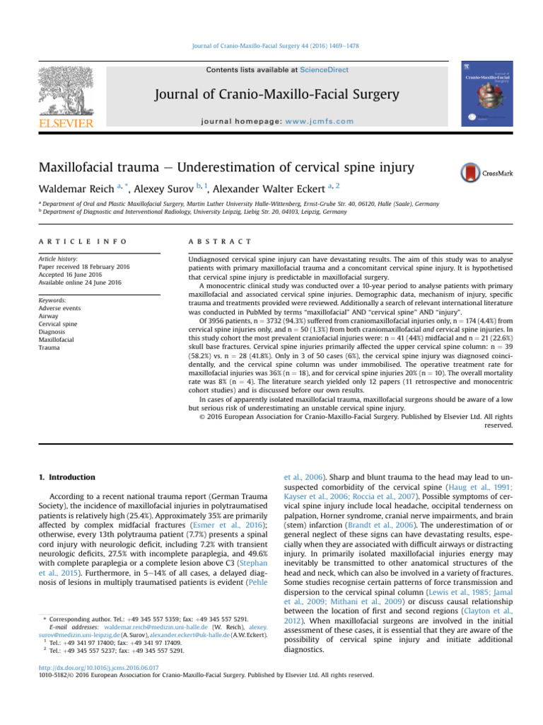 Cervical Spine Injury in Maxfac Trauma Underestimated | PDF | Vertebral ...