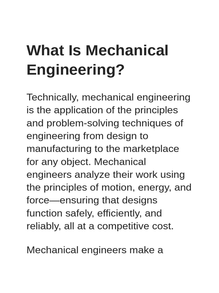 Overview of Mechanical Engineering | PDF | Mechanical Engineering ...