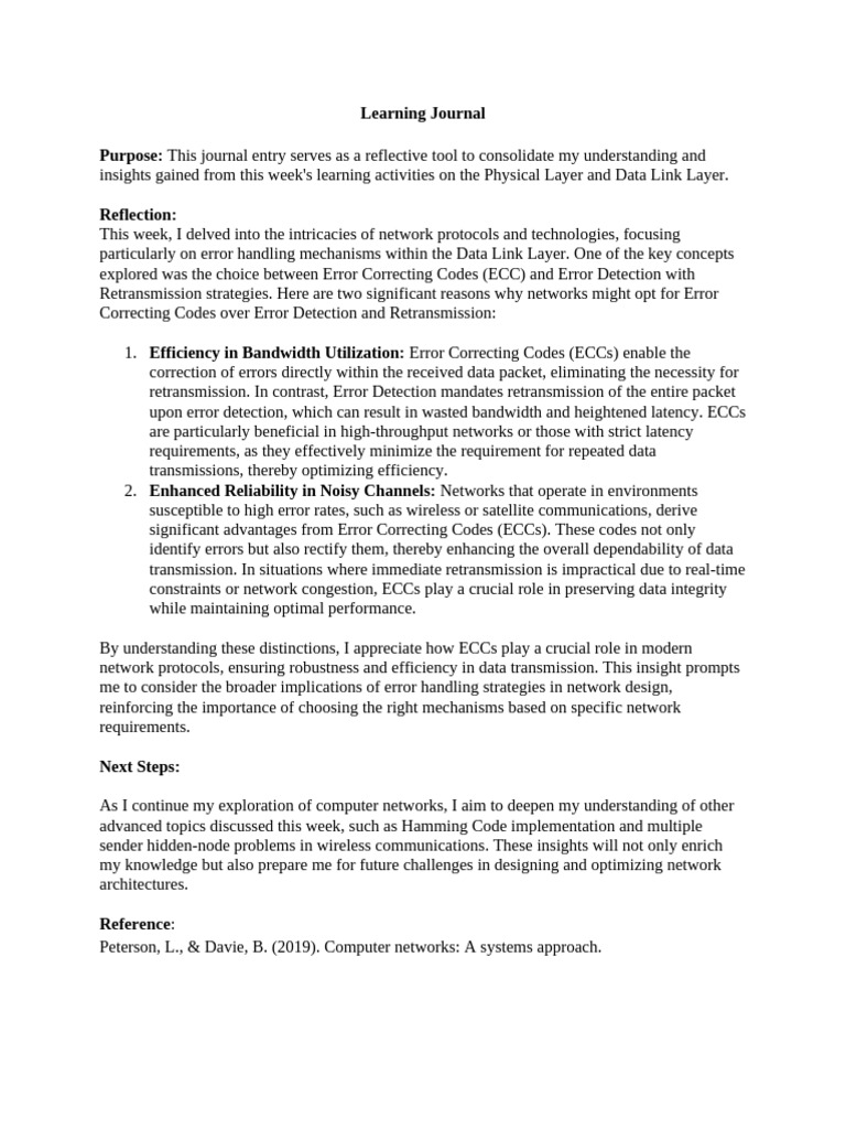Learning journal pdf computer network error detection and correction