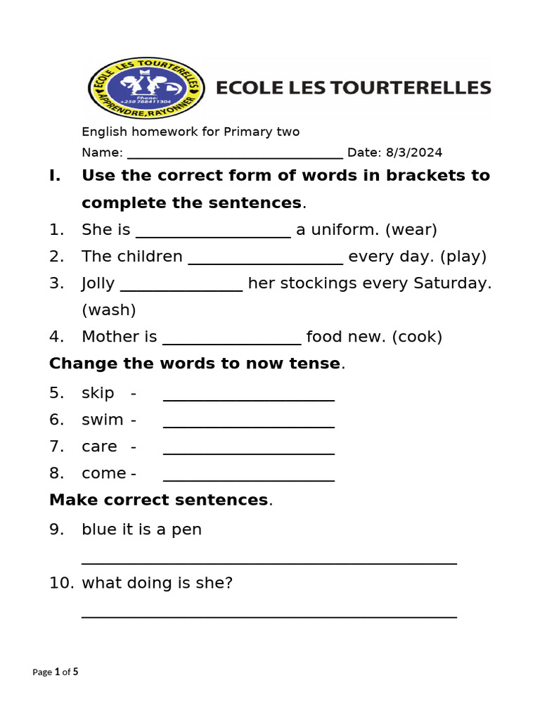Primary 2 English Homework Worksheet | PDF | Insects | Fly