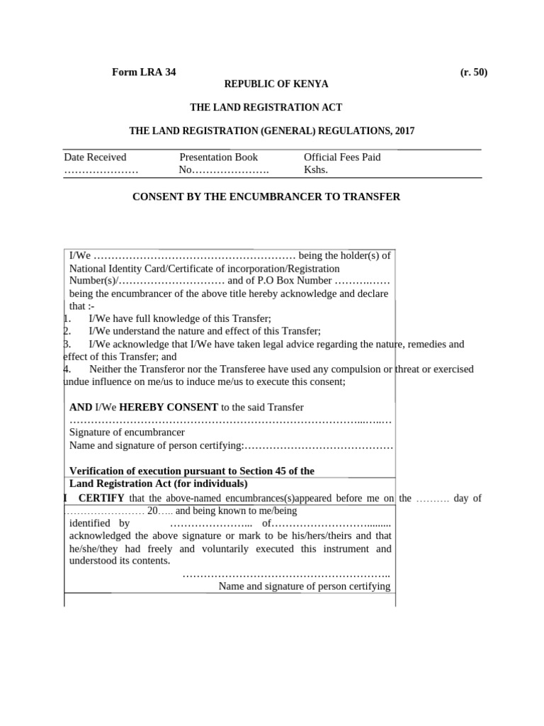 Form LRA 34 CONSENT BY THE ENCUMBRANCER TO TRANSFER | PDF
