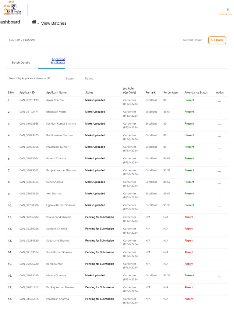 SIDH Admin Portal: Marks Uploaded Summary | PDF