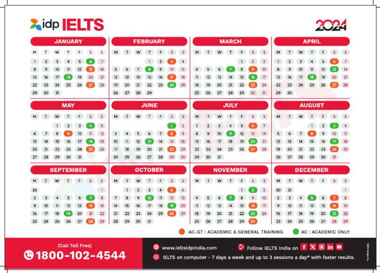 IELTS Calendar 2024 PDF