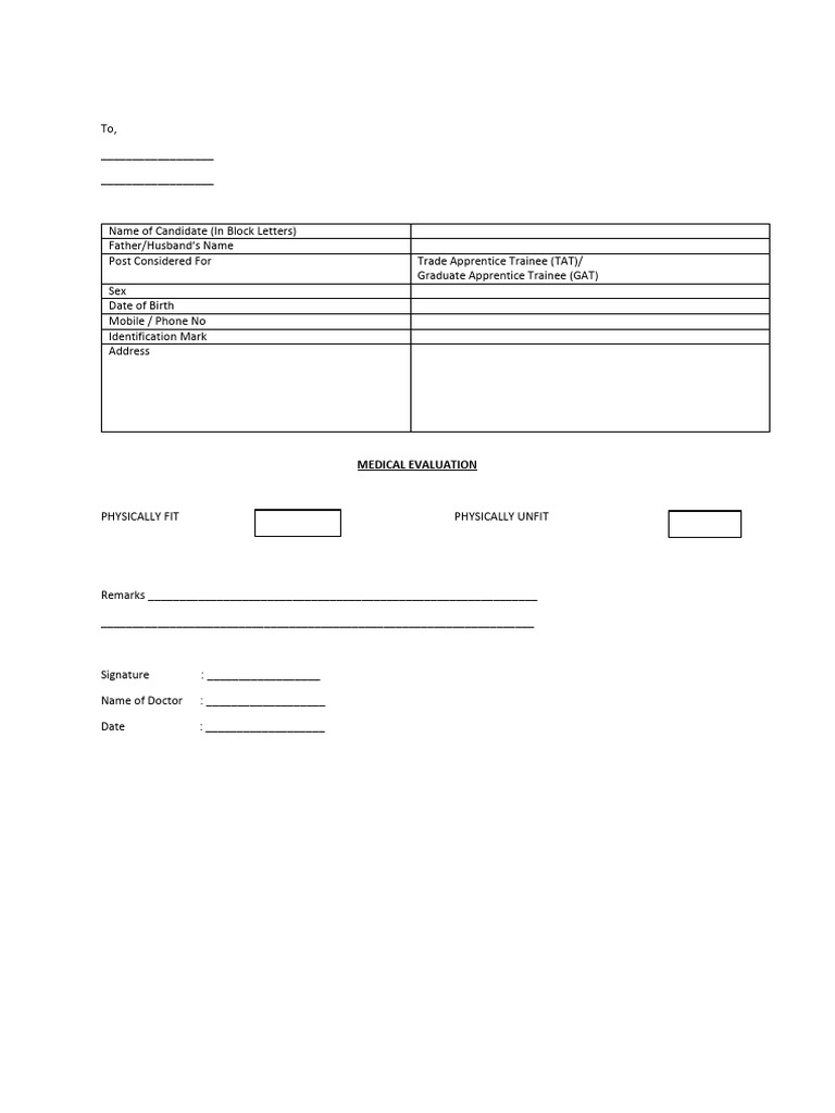 Medical Evaluation Form for Apprentices | PDF | Blood Pressure | White ...