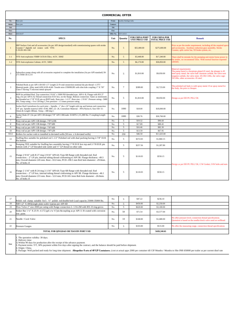 Price Bid FOB SRP Commercial-Update With3 Options | PDF | Pipe (Fluid ...