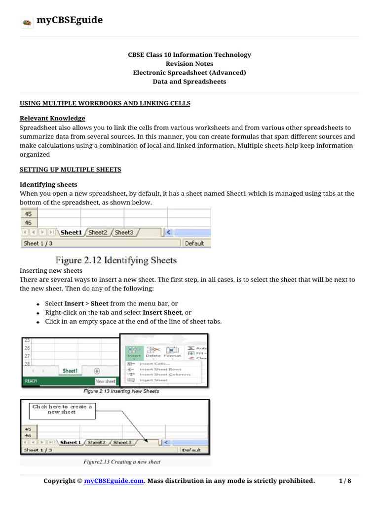 10 It Electronic Spreadsheet Notes02 | PDF | Hyperlink | Spreadsheet