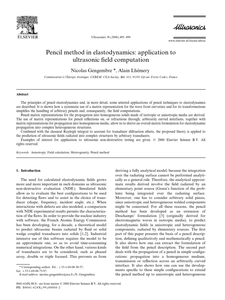 Pencil Method in Elastodynamics Application To Ultrasonic Field ...