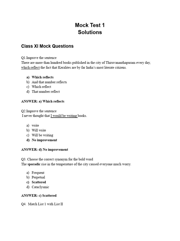 Class XI & XII Mock Test Solutions | PDF | Supply Chain | Economies