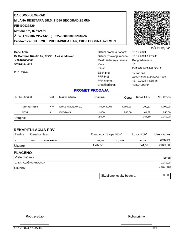 Promet Prodaja: Đak Doo Beograd Milana Resetara Br.5, 11080 Beograd ...