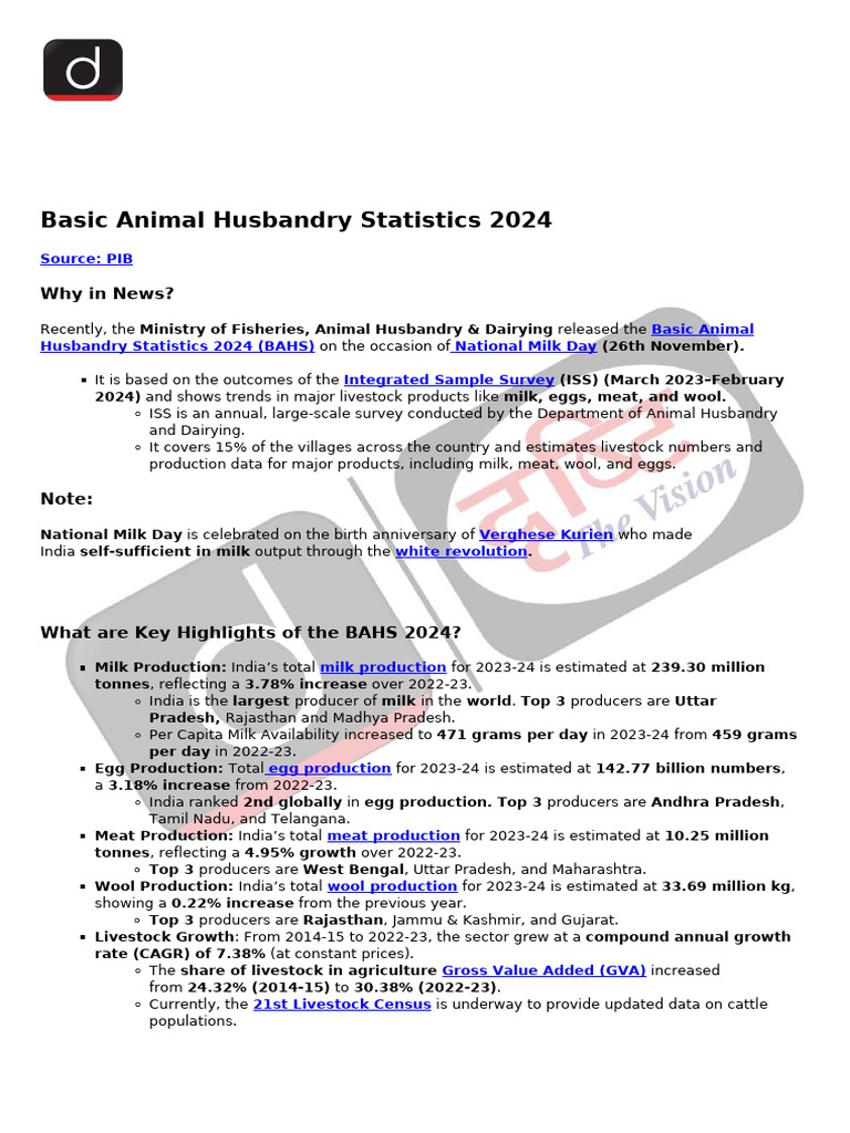 Basic Animal Husbandry Stats 2024 | PDF | Livestock | Poultry