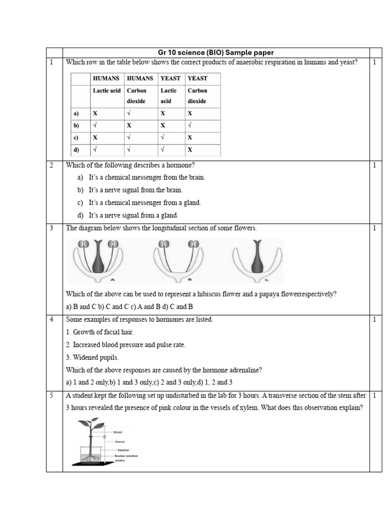 Class 10 Science Sample Paper | PDF | Foods | Plants