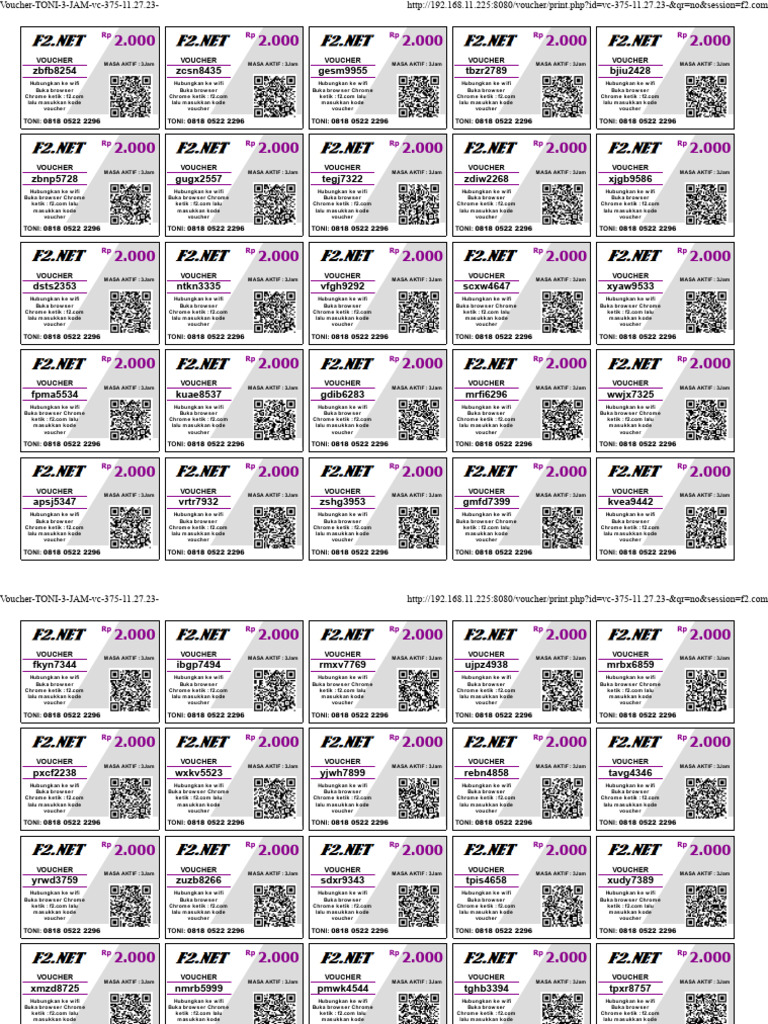 3-Hour WiFi Voucher Codes | PDF