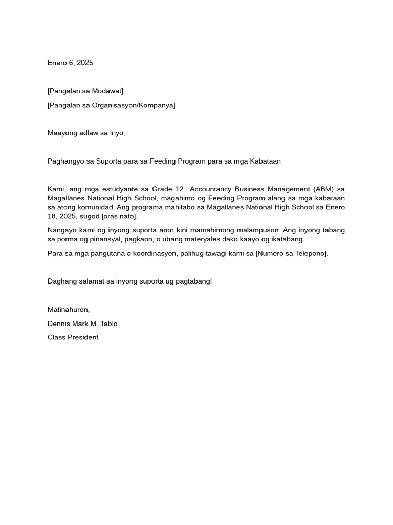 Solicitation Letter Feeding | PDF