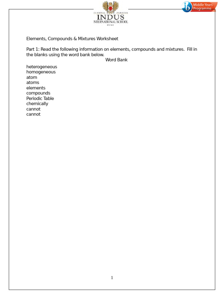 Elements, Compounds & Mixtures Guide | PDF | Mixture | Chemical Compounds