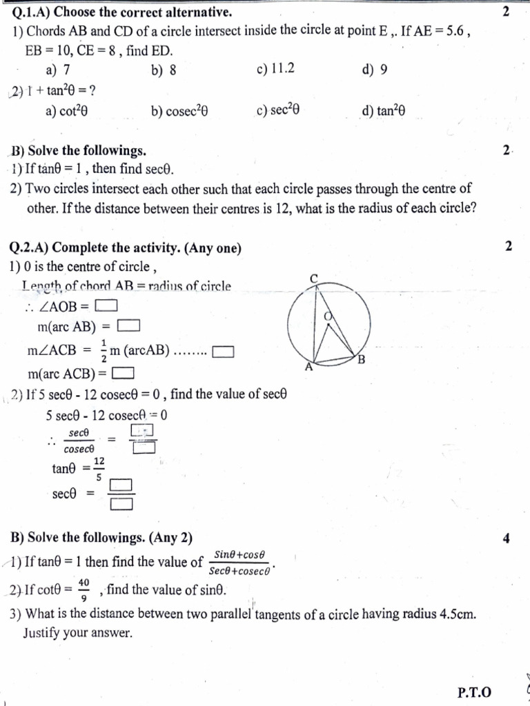 Geometry Chapter 3 and 6 (20marks) | PDF | Circle | Geometry
