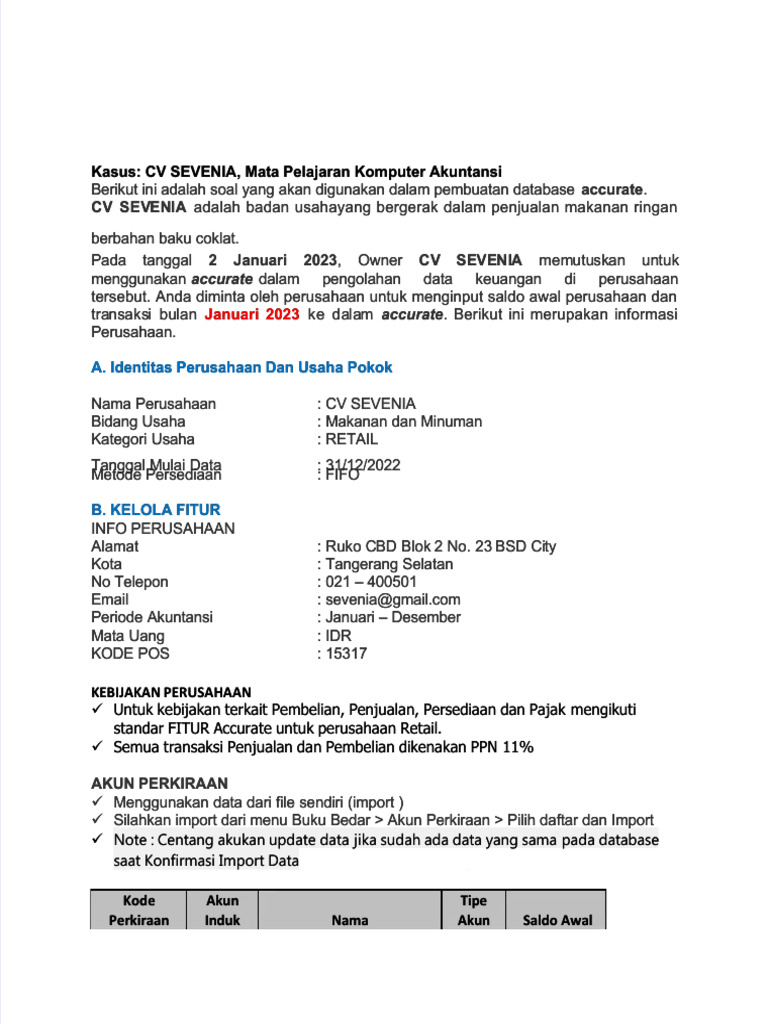 PDF Contoh Soal Accurate 5 Dengan CV Sevenia - Compress | PDF