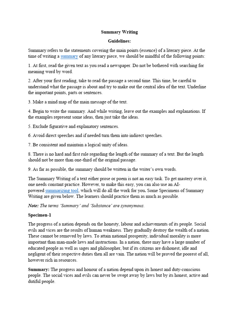 Summary Writing Guidelines and Tips | PDF