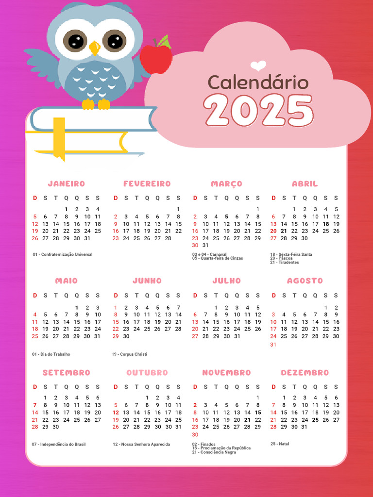 Calendário Infantil 2025 para Imprimir | PDF