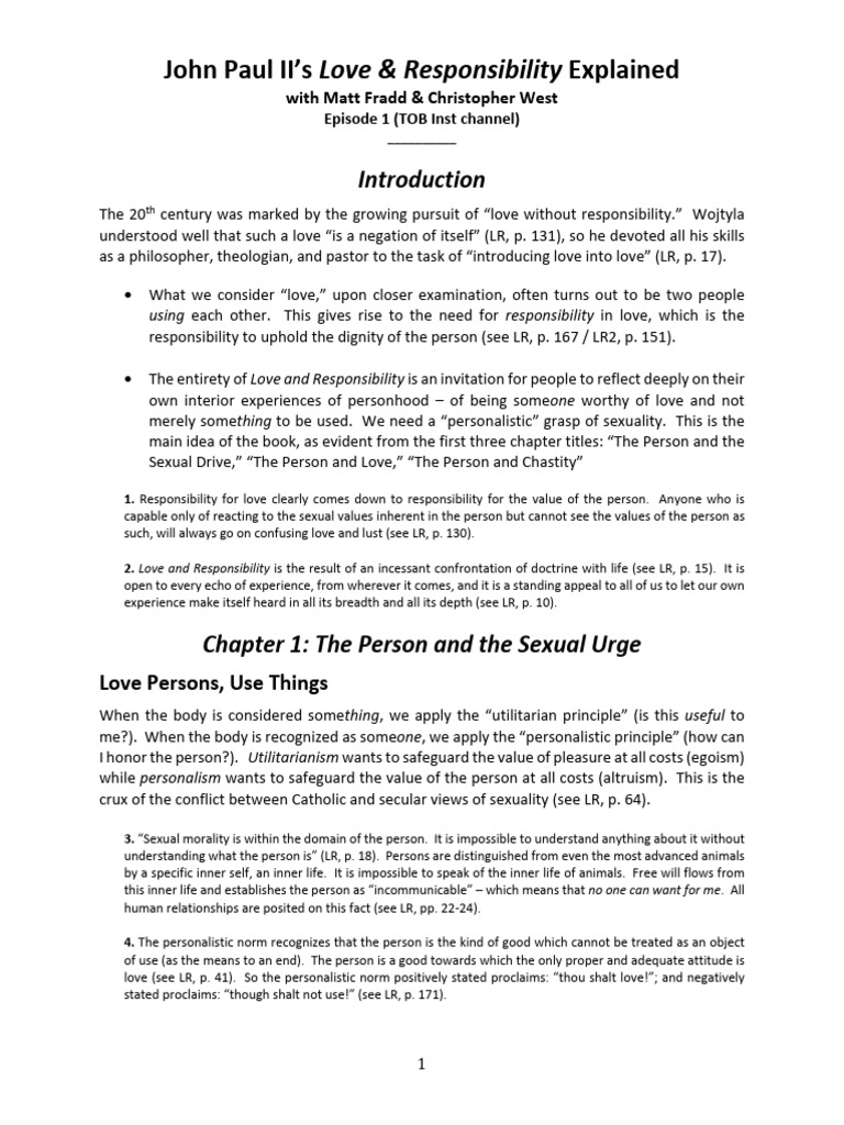 Love and Responsibility: A Personalistic Norm | PDF | Lust | Love