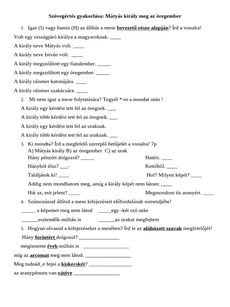 Mátyás Király Meg Az Öregember | PDF