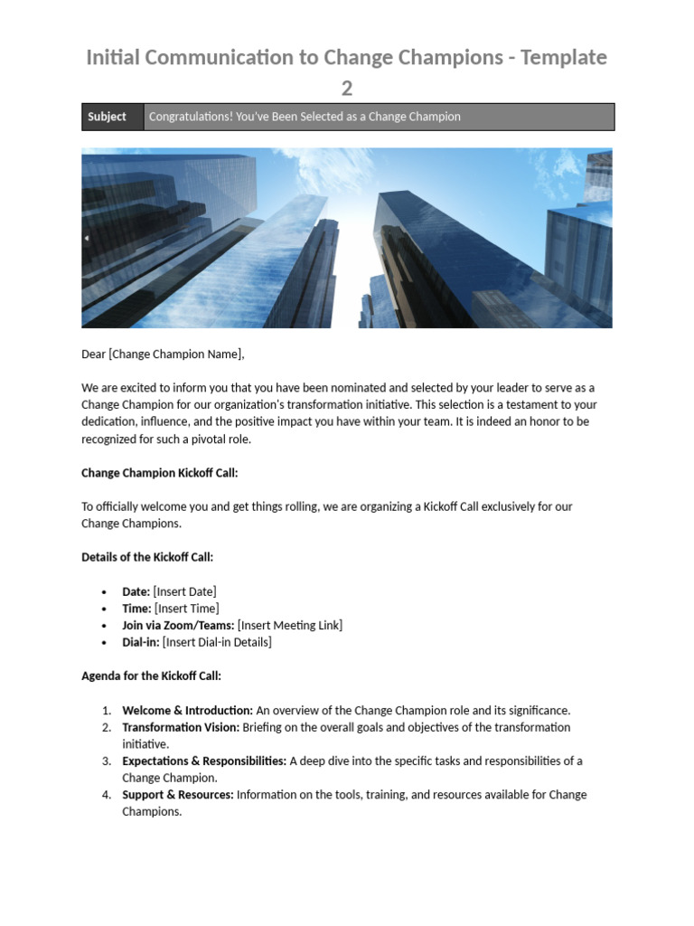 Change Champion Kickoff Call Template | PDF