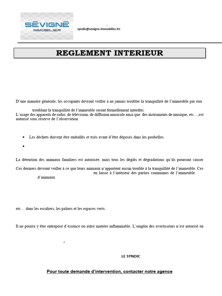 Règlement Intérieur de Copropriété | PDF