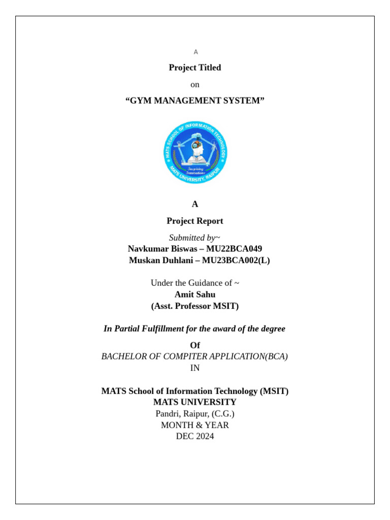 Gym Management System Project Report | PDF | Information Technology ...