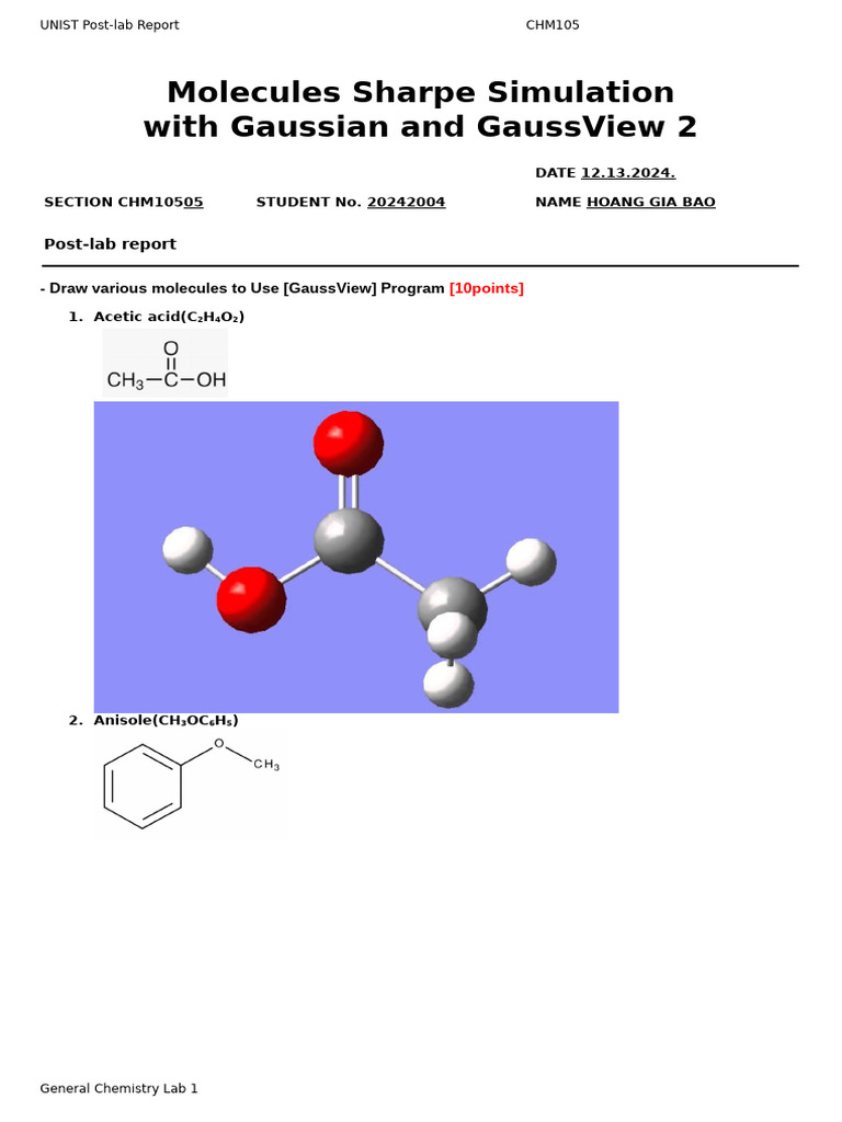 Exp.7_14W_Post-lab_Molecules sharpe simulation with Gaussian and ...