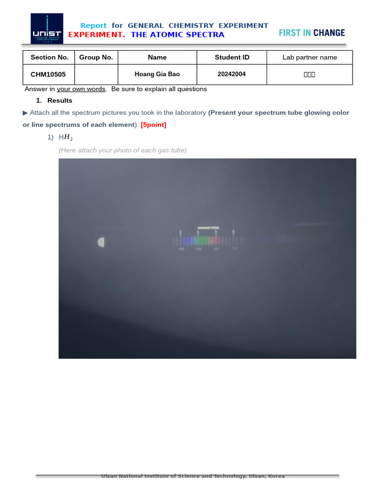 Atomic Spectra Lab Report | PDF | Energy Level | Spectral Line
