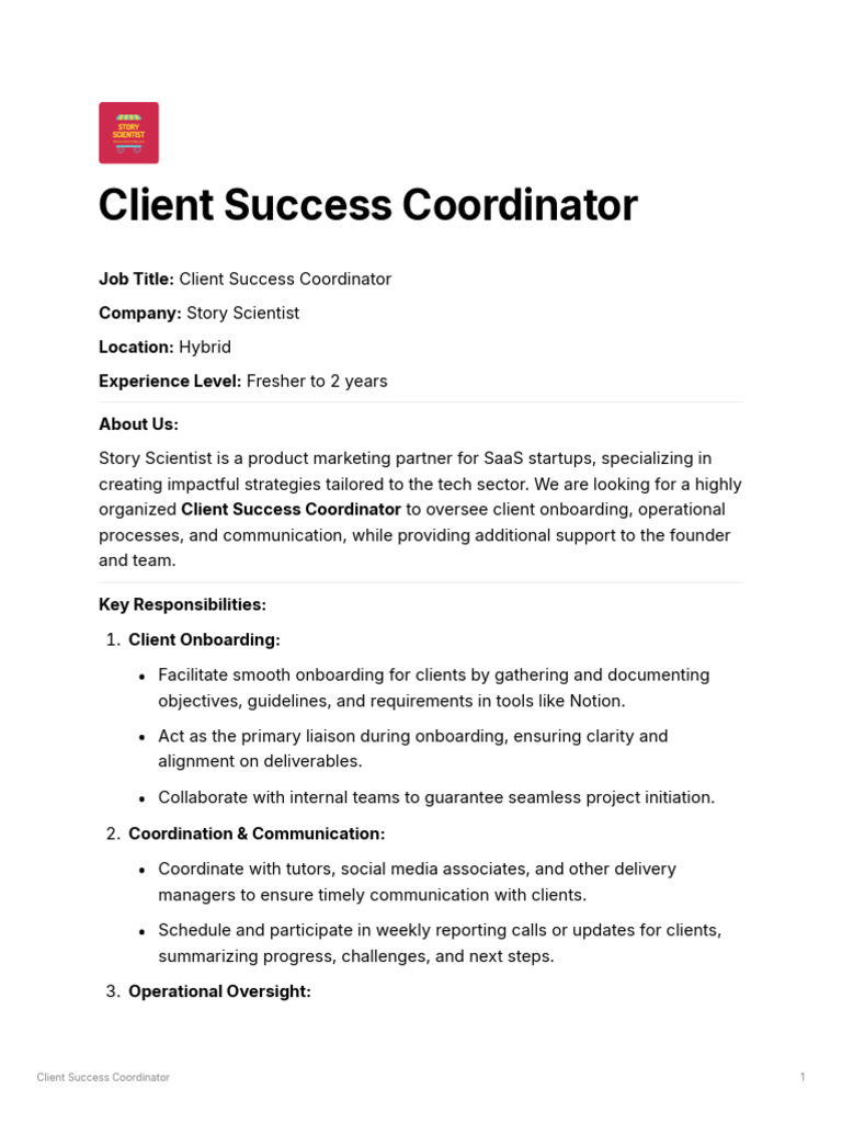 Client Success Coordinator Job at Story Scientist | PDF | Marketing ...