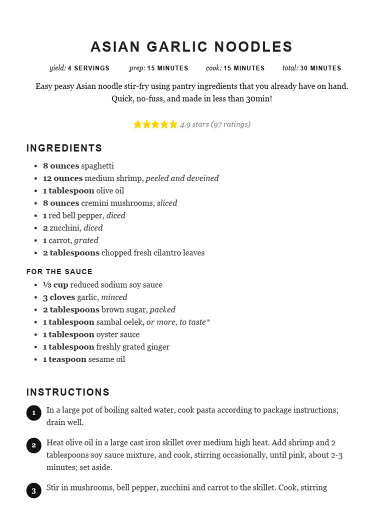 Asian Garlic Noodles - Damn Delicious | PDF