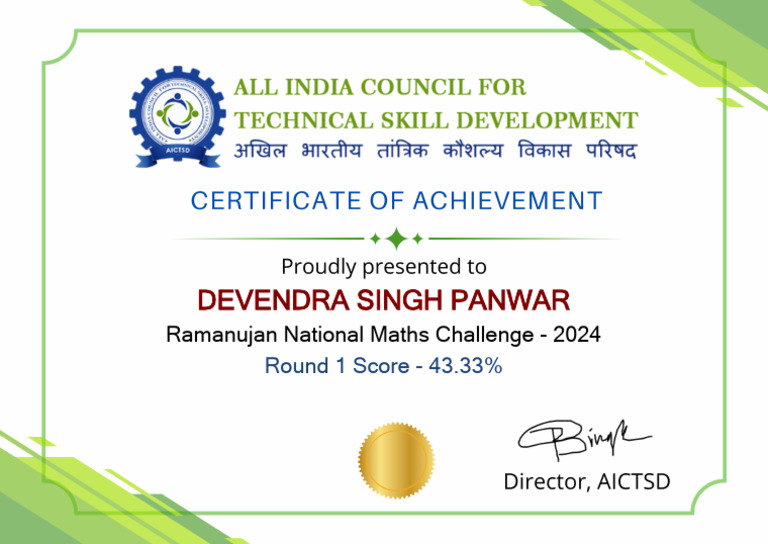Certificate-Devendra Singh Panwar | PDF