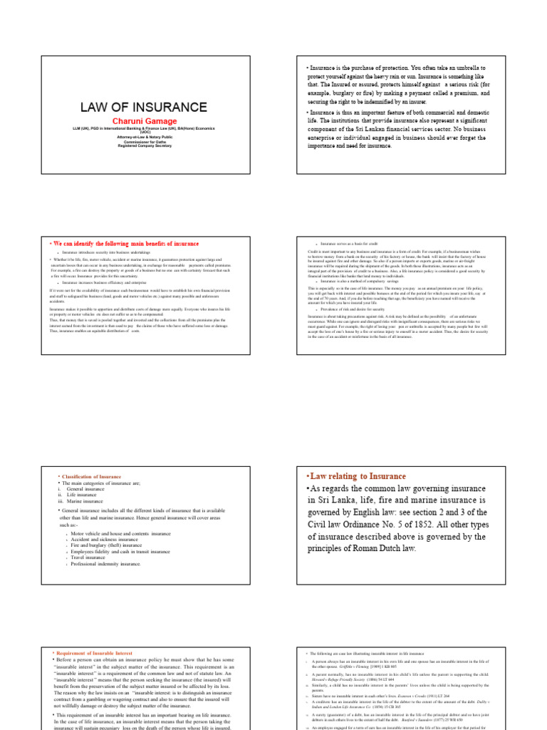 Law of Insurance: Charuni Gamage | PDF | Insurance | Life Insurance